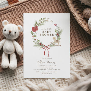 Merry Little Baby Shower Red Bow Wand Inbjudningar