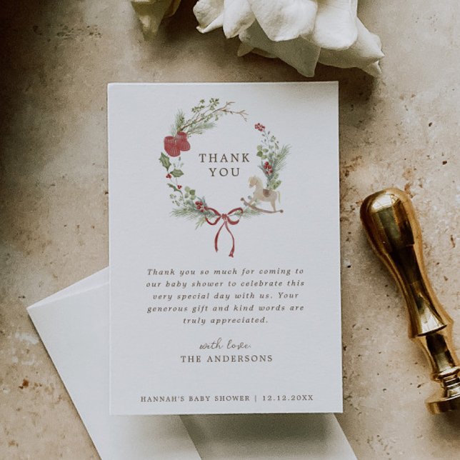 Merry Little Baby Shower Red Bow Wand Tack Kort (Skapare uppladdad)