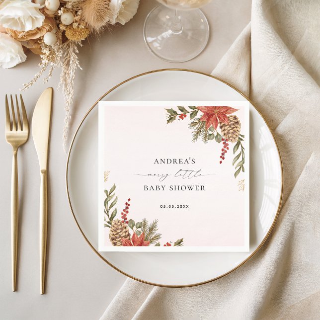Merry Little Baby Shower Rosa Red & Guld jul Pappersservett (Skapare uppladdad)