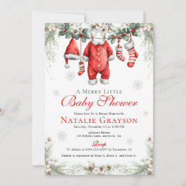 Merry Little Baby Shower Santa Clothesline Inbjudningar