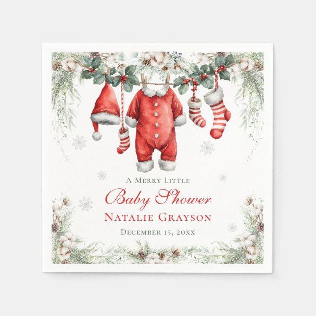 Merry Little Baby Shower Santa Clothesline Pappersservett (Framsidan)