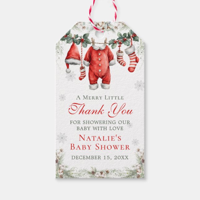 Merry Little Baby Shower Santa Clothesline Presentetikett (Framsidan)