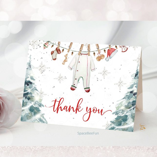 Merry Little Baby Shower Tack Kort (Merry Little Baby Shower, thank you card, holiday baby shower, Christmas baby shower, winter baby sh)