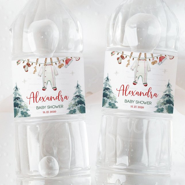 Merry Little Baby Shower Vattenflaskor Etikett (Merry Little Baby Shower, bottle water label, holiday baby shower, Christmas baby shower, winter bab)