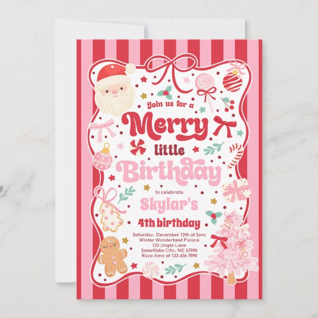 Merry Little Birthday Party Christmas Coquette Bow Inbjudningar (Framsida)