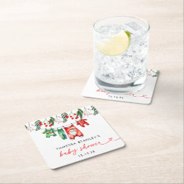 Merry Little Blommigt Santa Baby Shower Underlägg Papper Kvadrat