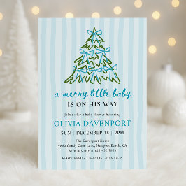Merry Little Blue Bow Christmas Boy Baby Shower Inbjudningar