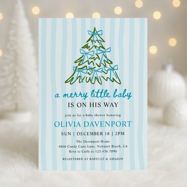 Merry Little Blue Bow Christmas Boy Baby Shower Inbjudningar (Skapare uppladdad)