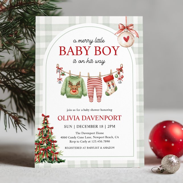 Merry Little Boy Gingham Christmas Baby Shower Inbjudningar (Skapare uppladdad)