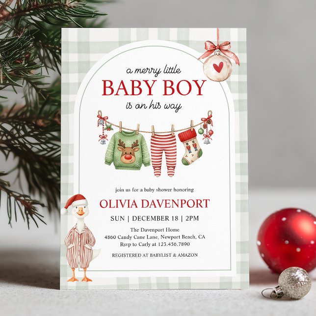 Merry Little Boy Goose Christmas Baby Shower Inbjudningar (Skapare uppladdad)