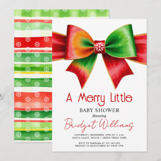Merry Little Christmas Baby shower red, green bow Inbjudningar