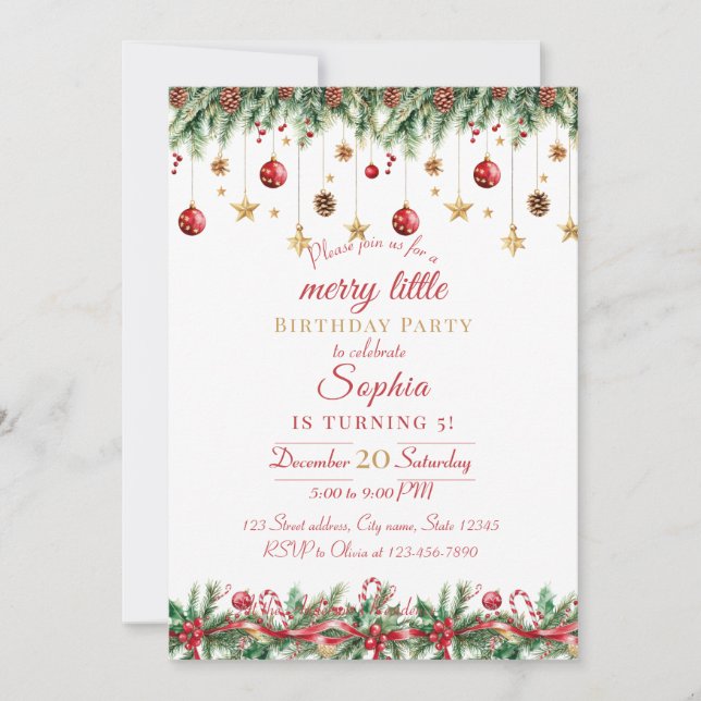 Merry Little Christmas Birthday Invitation Inbjudningar (Framsida)
