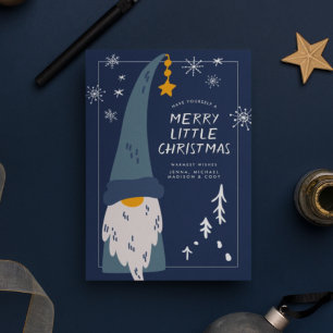 MERRY LITTLE CHRISTMAS Blue Gnome Snöflingor Kort