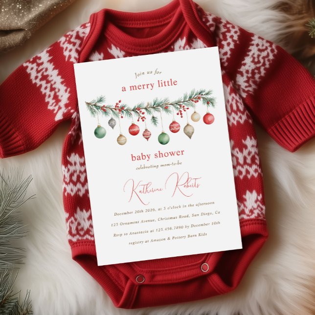 Merry Little Christmas Ornaments Baby Shower Inbjudningar (Skapare uppladdad)