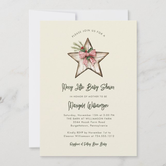Merry Little Christmas Rustic Baby Shower  Invitat Inbjudningar (Framsida)