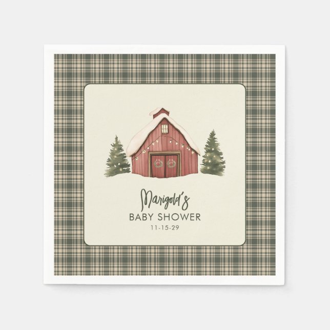 Merry Little Christmas Rustic Baby Shower Napkin Pappersservett (Framsidan)