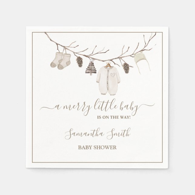 Merry Little Christmas Winter Baby Shower Pappersservett (Framsidan)