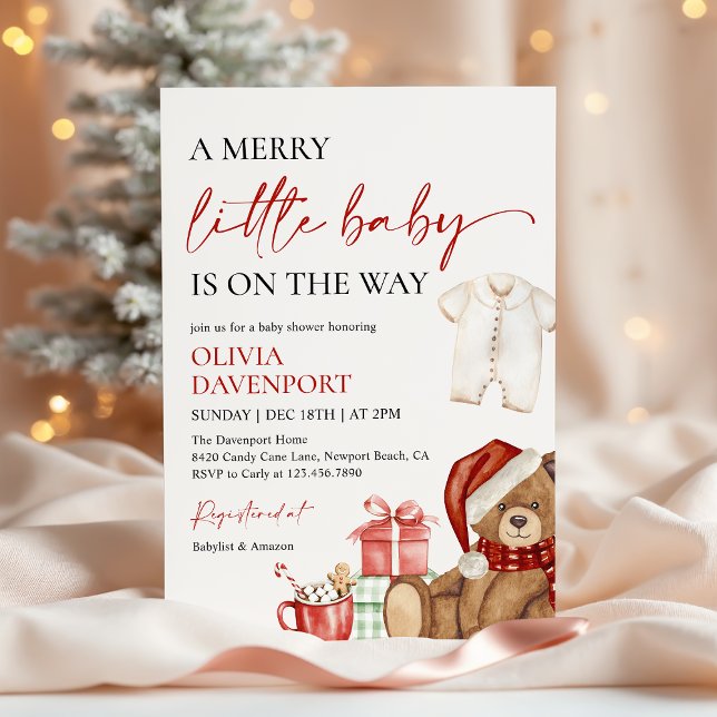 Merry Little Christmas Winter Bear Baby Shower Inbjudningar (Skapare uppladdad)