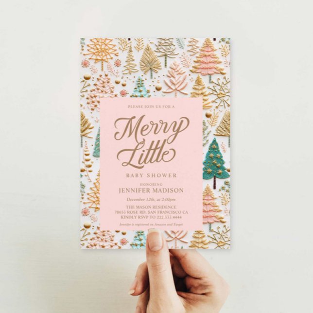 Merry Little Girl Baby Shower Inbjudningar (Elegant Pink Christmas Baby Shower Invitation)