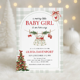 Merry Little Girl Gingham Christmas Baby Shower Inbjudningar