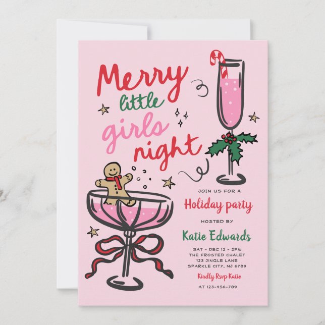 Merry Little Girls Night Christmas Cocktail Party Inbjudningar (Framsida)