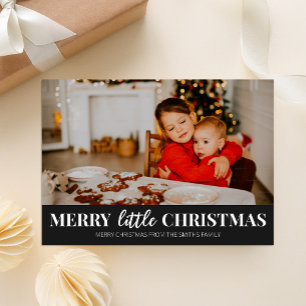 Merry Little jul Black Modern Script Photo Julkort