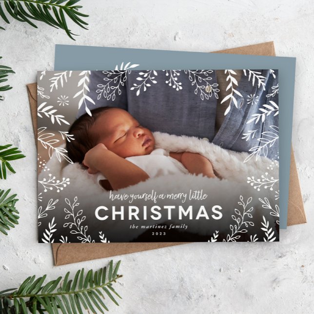 Merry Little jul Botanical Overlay Photo Julkort (Skapare uppladdad)