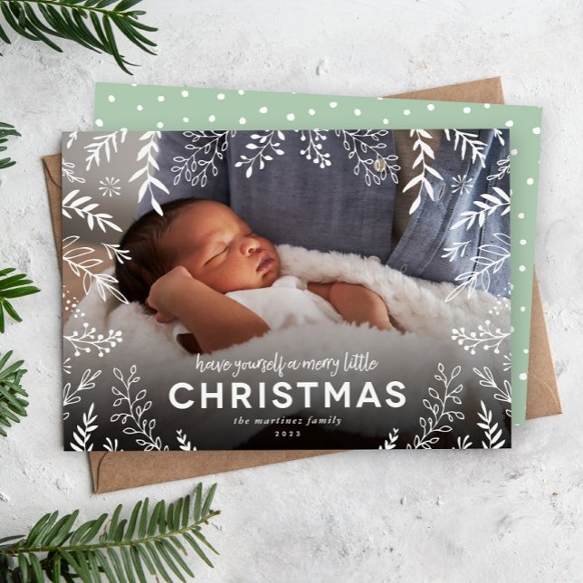 Merry Little jul Botanical Overlay Photo Julkort (Skapare uppladdad)