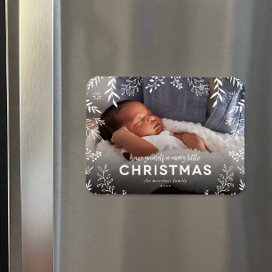Merry Little jul Botanical Overlay Photo Magnet