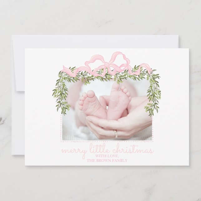 Merry Little jul Card Newborn Baby Rosa Inbjudningar (Framsida)