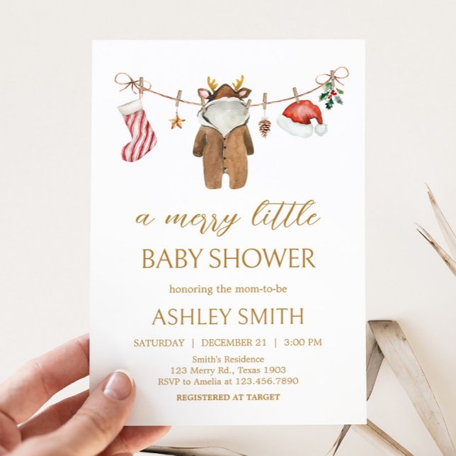 Merry Little jul Clothes Baby Shower Inbjudningar (Merry Little Clothes Baby Shower Invitation)