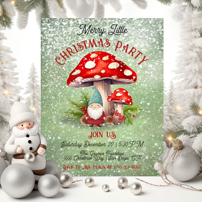 Merry Little jul Gnome Toadstool Mushroom Inbjudningar (Skapare uppladdad)