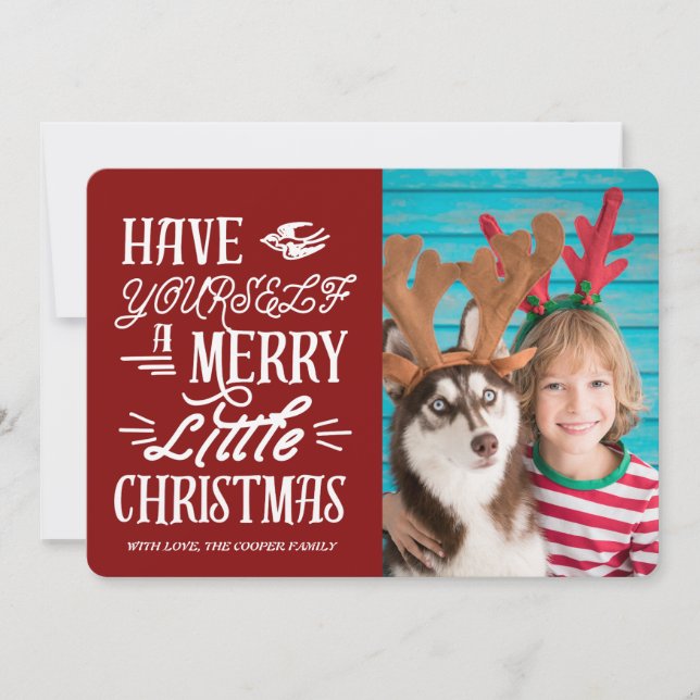 Merry Little jul Helgdag Photo Card (rött) Meddelande (Framsida)