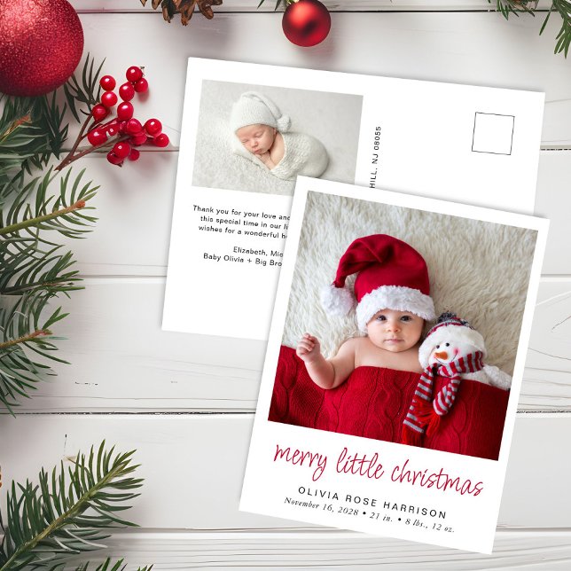 Merry Little jul Photo Birth Meddelande Vykort (Skapare uppladdad)