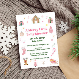 Merry Little jul Rosa Baby Shower Inbjudningar