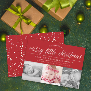 Merry Little jul Typography 3 Photo Birth Julkort