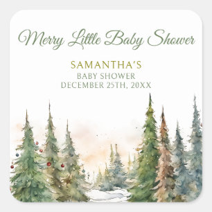 Merry Little jul Winter Baby Shower Fyrkantigt Klistermärke