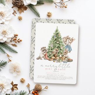Merry Little jul Woodland Animal Baby Shower Inbjudningar