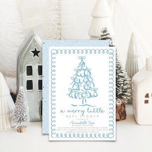 Merry Little Julgran Blue Baby Shower Inbjudningar
