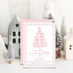 Merry Little Julgran Rosa Baby Shower Inbjudningar