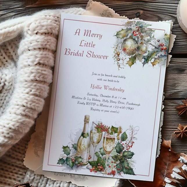 Merry Little Möhippa Holly Brunch och Bubly Inbjudningar (Christmas themed Merry Little Bridal Shower Invitation by Darling & May)