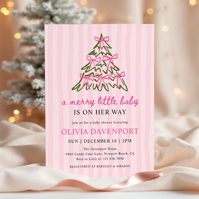 Merry Little Pink Bow Christmas Girl Baby Shower Inbjudningar (Skapare uppladdad)