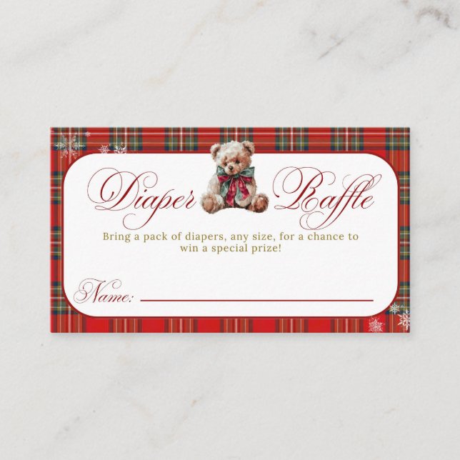 Merry Little Red Bow Christmas Plaid Diaper Raffle Tilläggskort (Framsida)