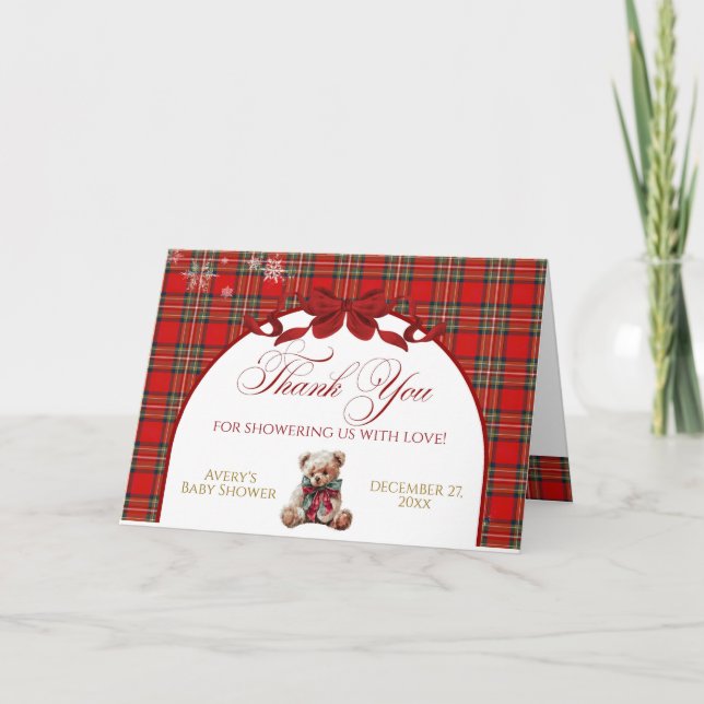 Merry Little Red Bow Christmas Plaid  Kort (Framsida)