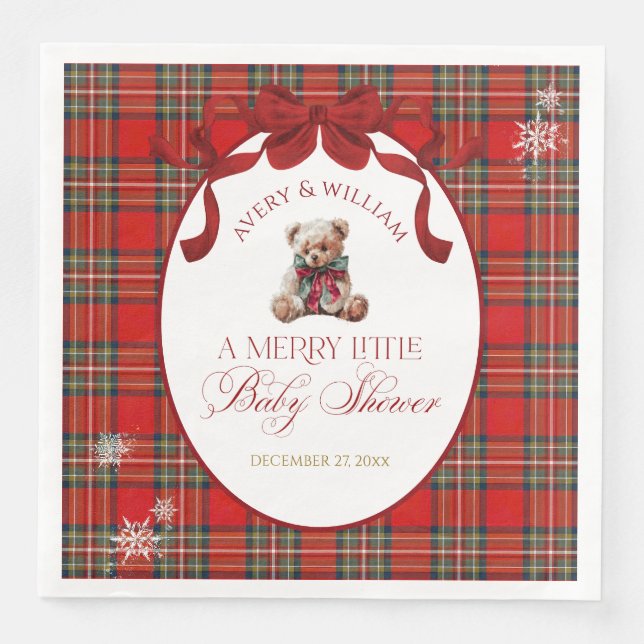 Merry Little Red Bow Christmas Plaid  Pappersservett (Framsida)
