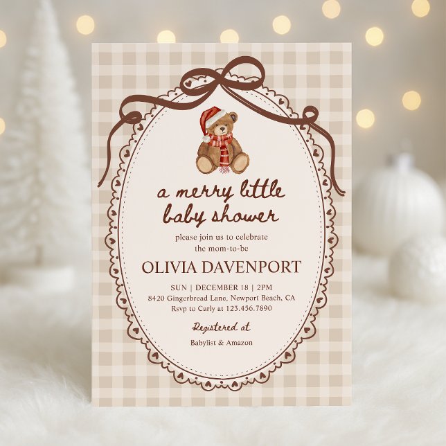 Merry Little Teddy Bear Christmas Baby Shower Inbjudningar (Skapare uppladdad)