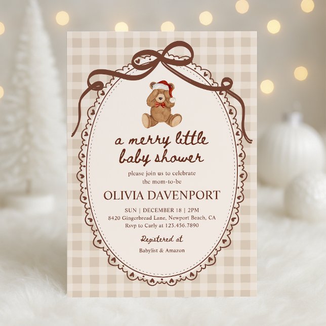 Merry Little Teddy Bear Christmas Baby Shower Inbjudningar (Skapare uppladdad)