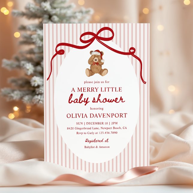 Merry Little Teddy Bear Red Christmas Baby Shower Inbjudningar (Skapare uppladdad)