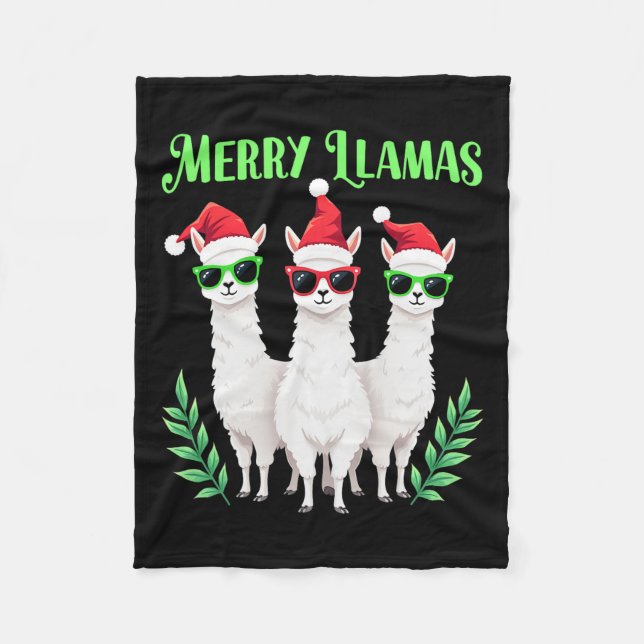 Merry Llamas Funny jul Llama Animal Helgdag Fleecefilt (Framsidan)