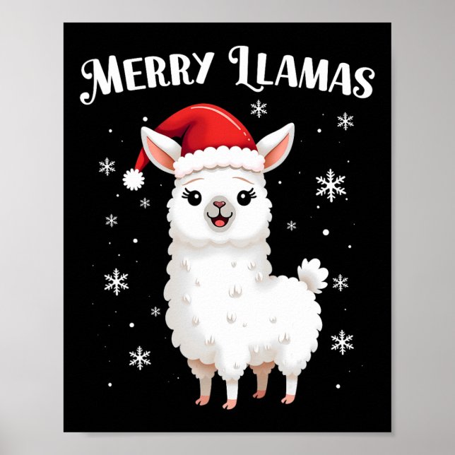 Merry Llamas Funny jul Llama Animal Helgdag Poster (Framsidan)